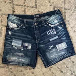 Silver Jean Shorts w/ pattern patch design